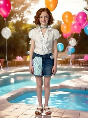 Jordache Girls Two-Tone Denim Shorts with Aqua Sequin Panel